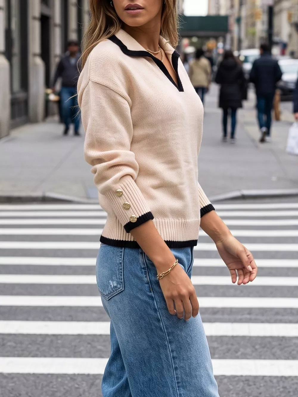 Contrast Trim Polo Collar Sweater, image 13