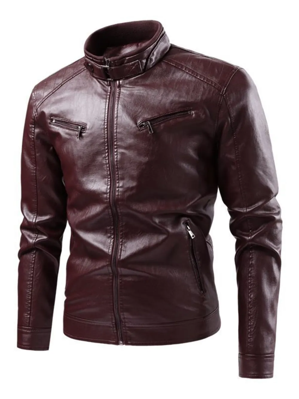 Men's Plus Size Zip Up Leather Moto Jacket, image 6