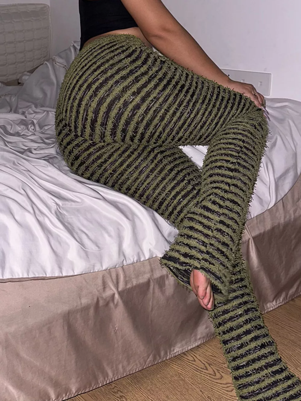 Striped Fuzzy Textured Knit Pants, image 7