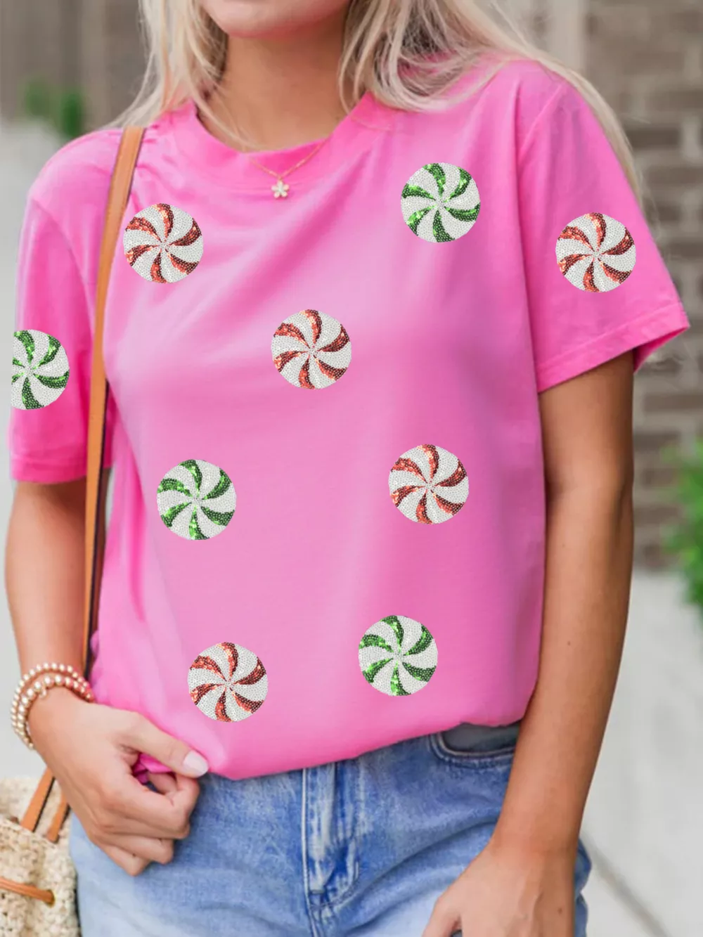 Sequined Candy Swirl Christmas Short Sleeve T Shirt, image 5