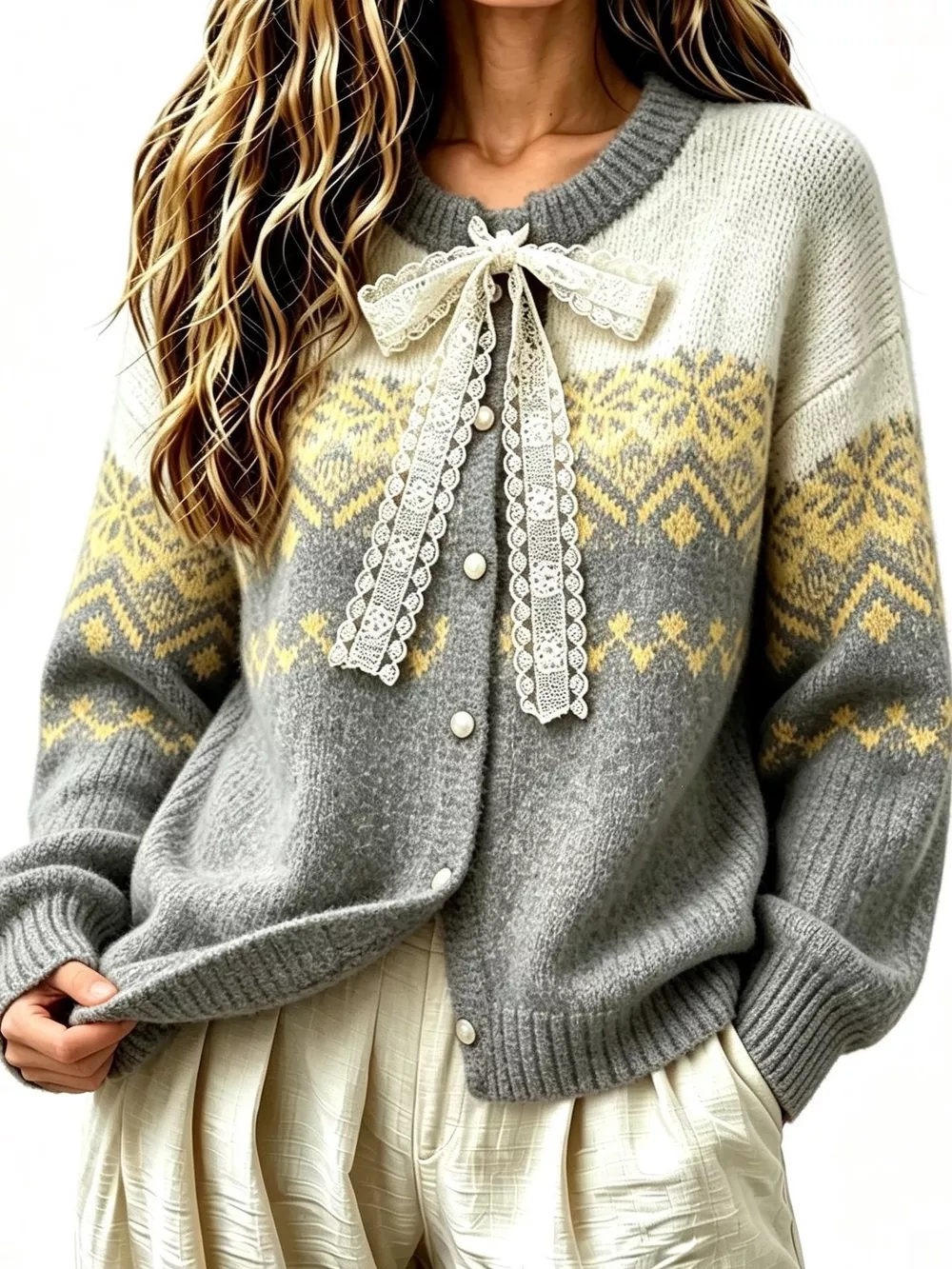 Full Size Lace Tie Button Up Cardigan Plus Size, image 4