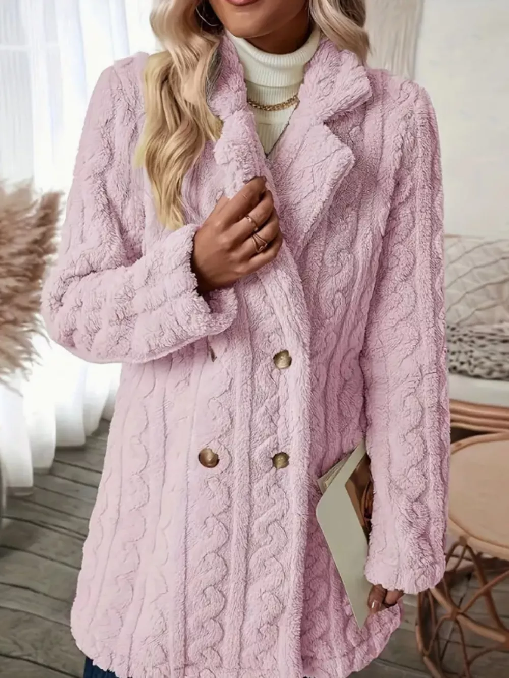 Cozy Faux Shearling Double-Breasted Outerwear, image 26