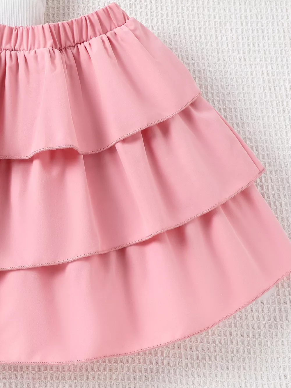 Children's Ruffle Trim Bow Decor Top & Layered Skirt Set, image 4
