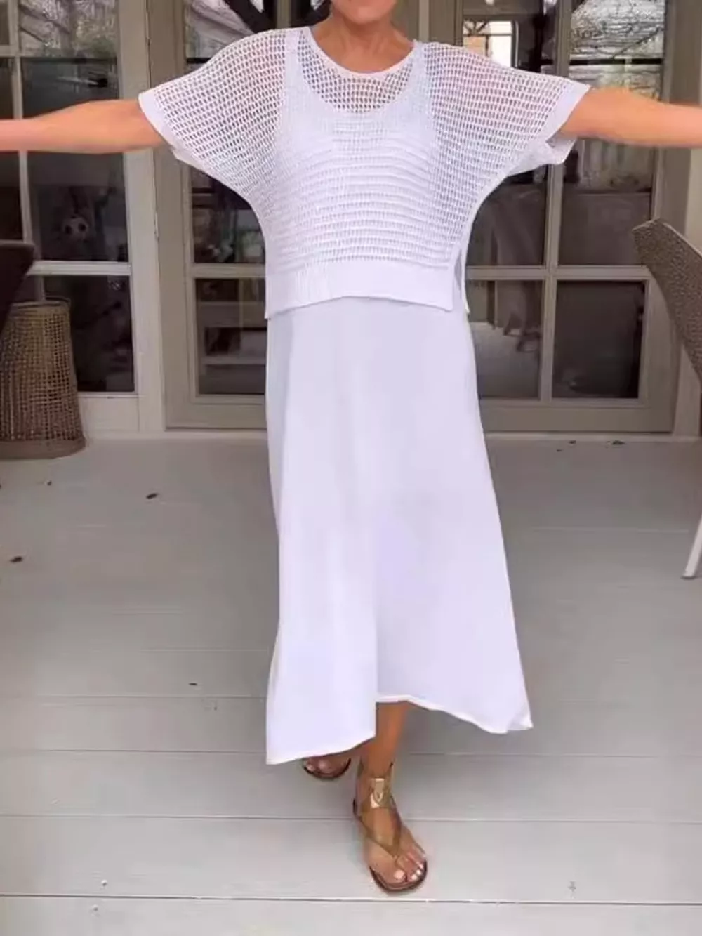 Full Size Openwork Knit Cover Up and Dress Set Plus Size, image 5