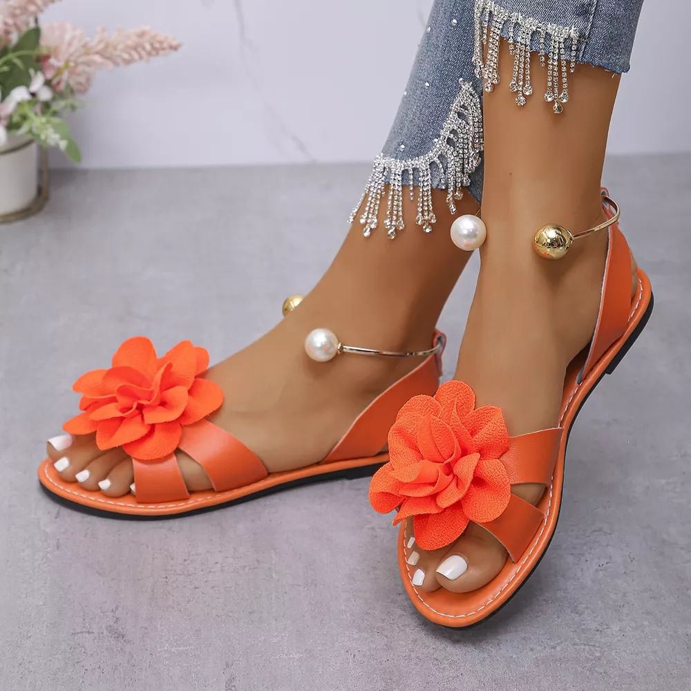 Flower Open Toe Flats Sandals, image 2