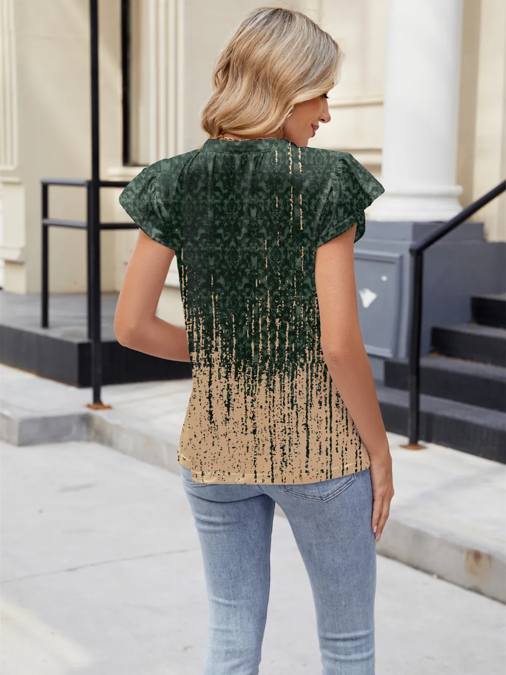 Floral Print V-Neck Cap Sleeve Casual Summer Blouse, image 25