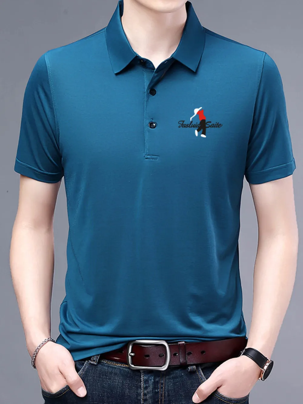 Men's Plus Size Embroidered Detail Short Sleeve Polo, image 9