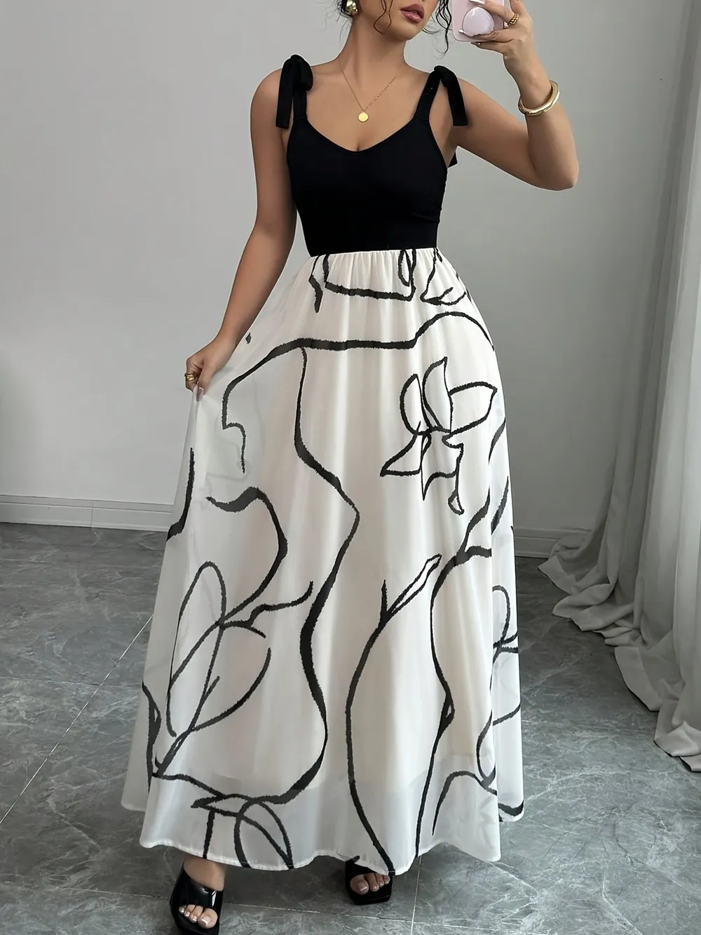 Tie Shoulder V-Neck Maxi Dress, image 6