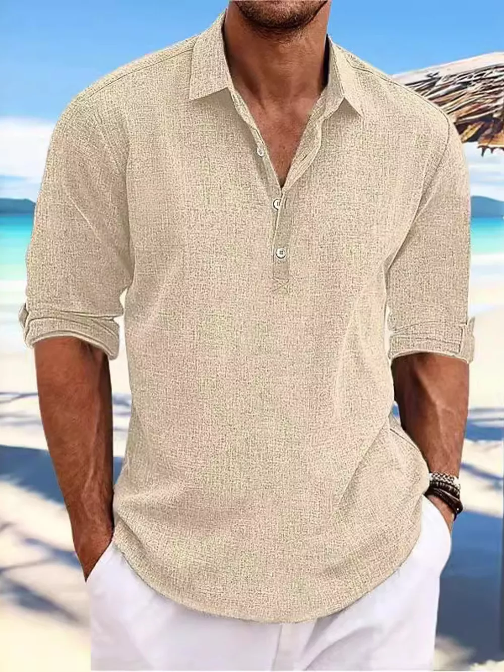 Men's Full Size Casual Half Button Shirt Plus Size, image 4