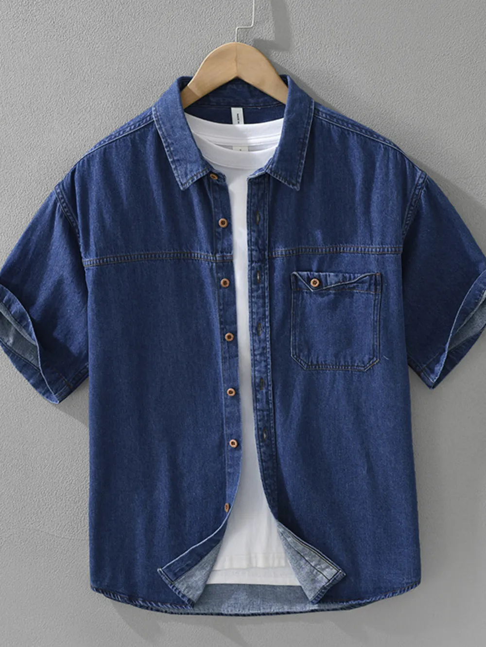 Men's Plus Size Button Up Short Sleeve Denim Shirt, image 2