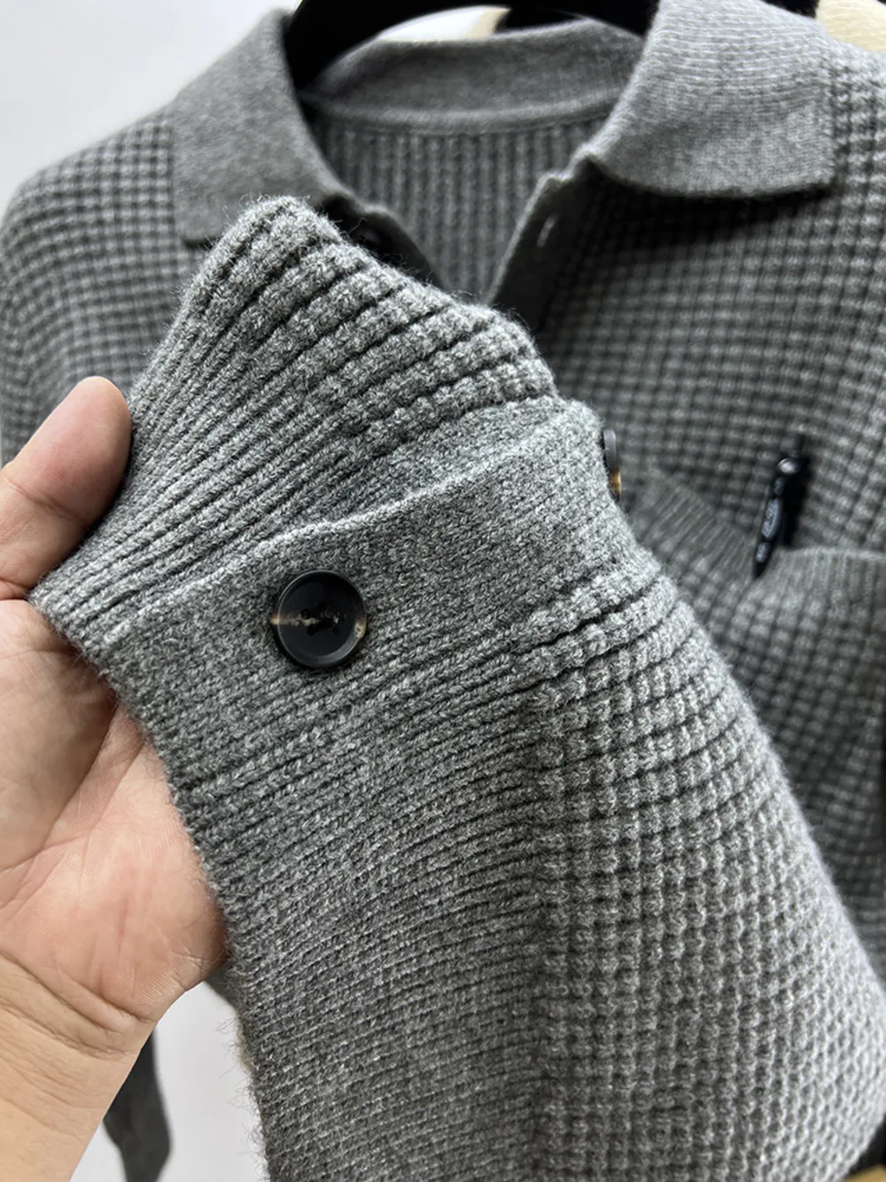 Men's Plus Size Button-Front Knit Cardigan with Collar, image 5