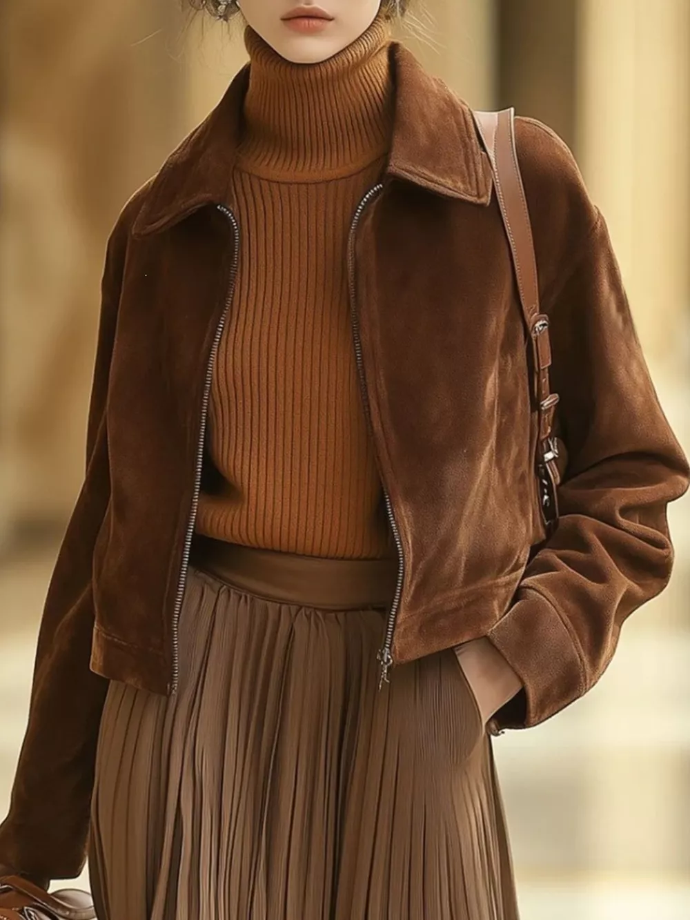 Vintage Suede Zip-Up Cropped Jacket, image 2