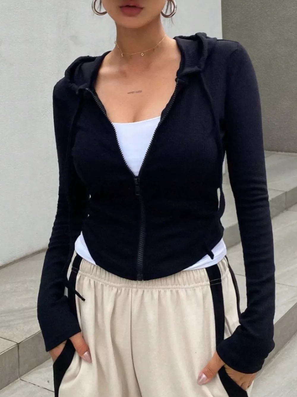 Ribbed Knit Cropped Zip-Up Outerwear, image 22