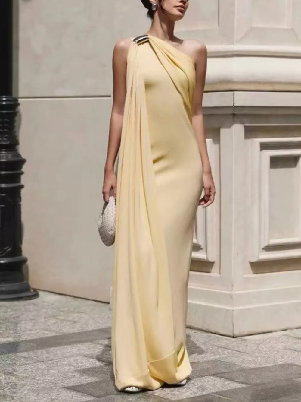 One-Shoulder Draped Maxi Dress, image 3