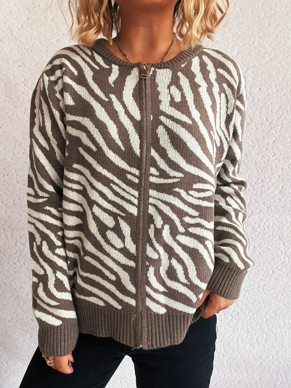 Zebra Print Zip Up Cardigan, image 14