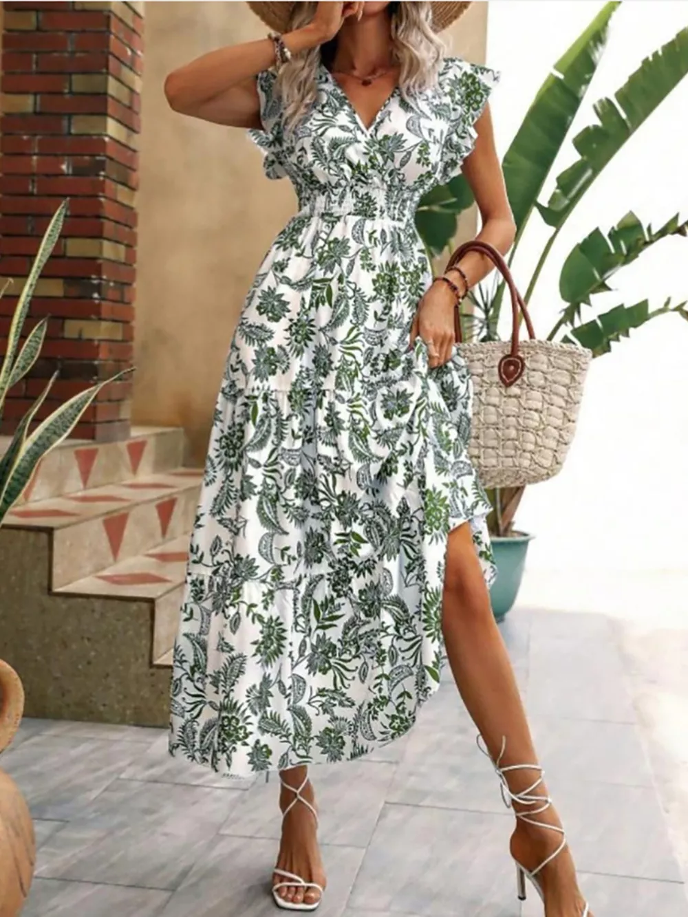 Floral Print Ruffle Sleeve Midi Dress, image 11