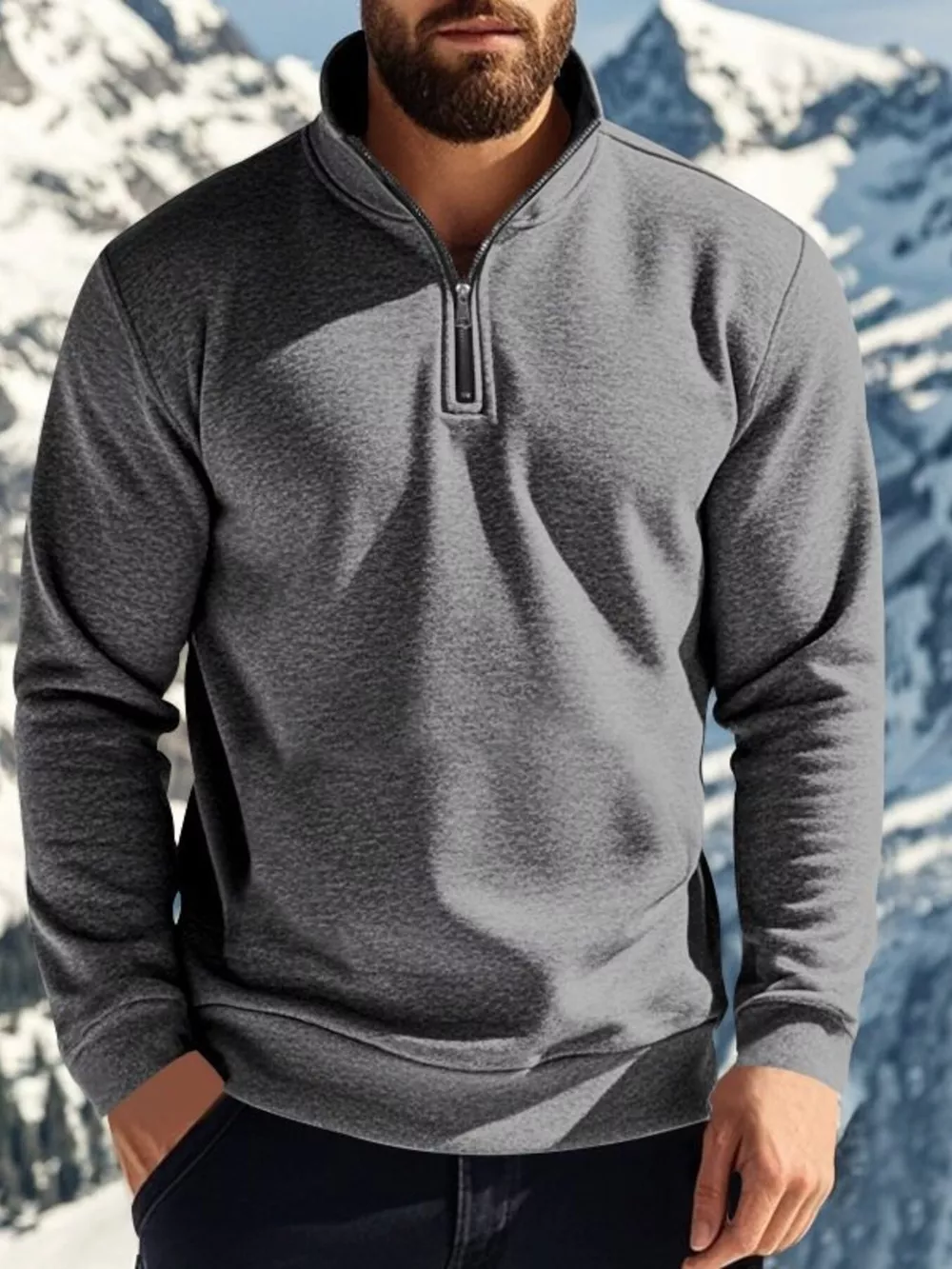 Men's Full Size Solid Color Quarter Zip Sweatshirt Plus Size, image 8