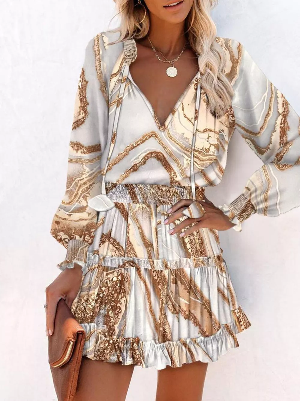 Tie Neck Lantern Sleeve Dress, image 14
