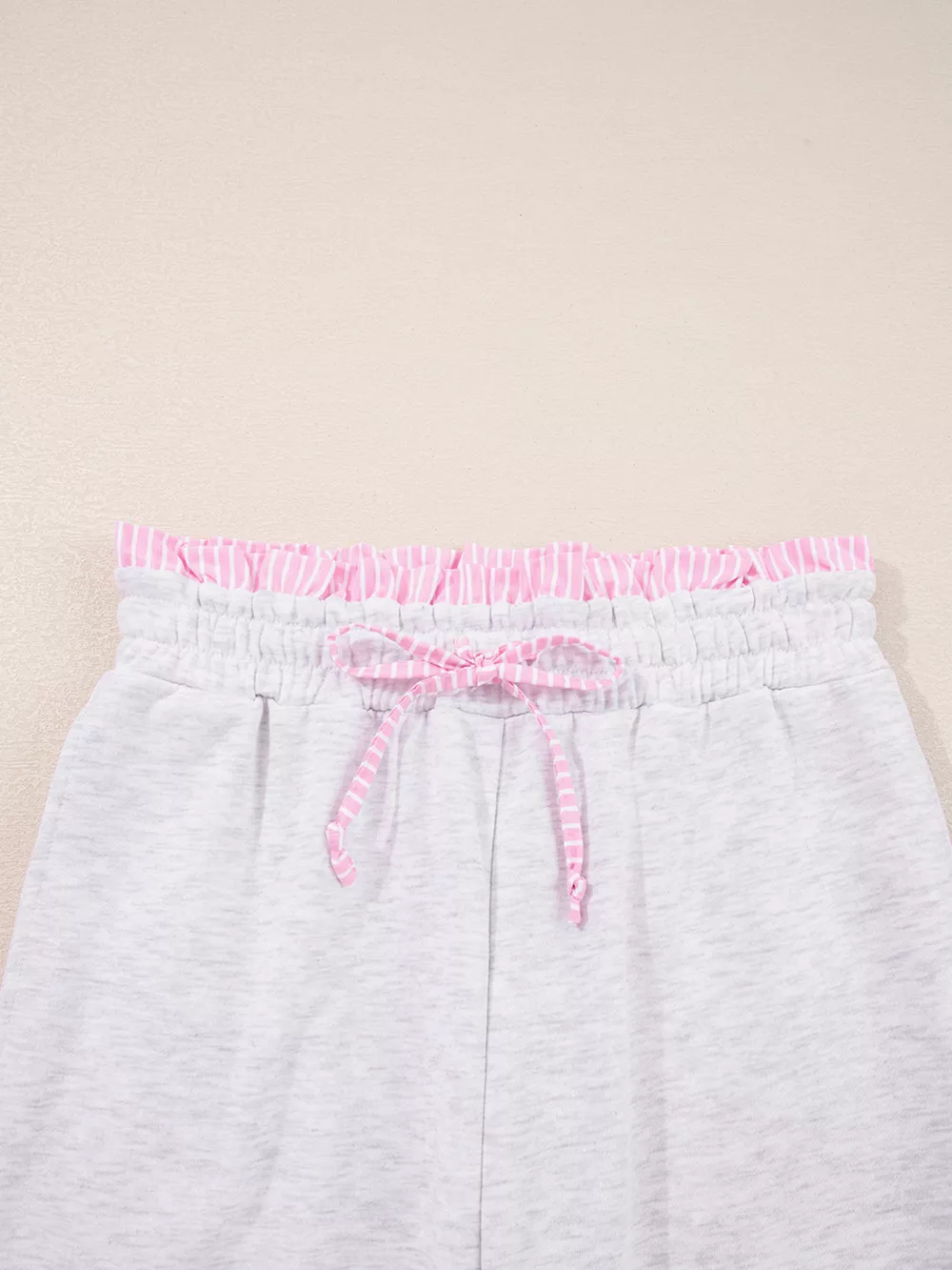 Contrasted Trim Frilled Collar Drop Shoulder Top and Drawstring Pant Set, image 10