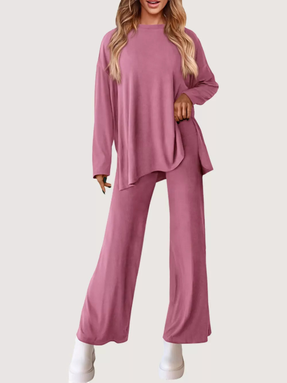 Casual Loose Long Sleeve Top and Wide Leg Pants Set, image 11