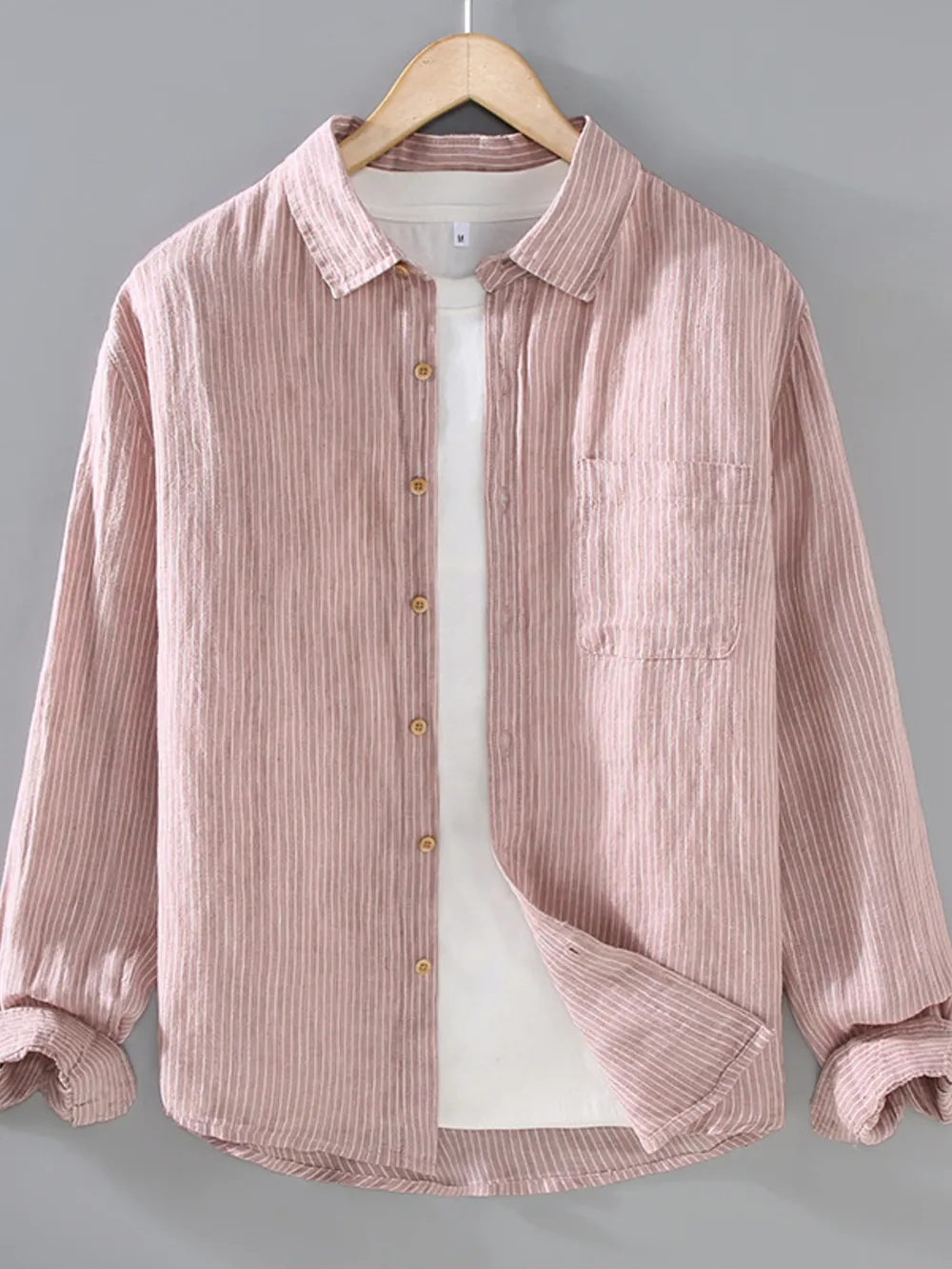 Men's Plus Size Striped Button Up Long Sleeve Shirt, image 2