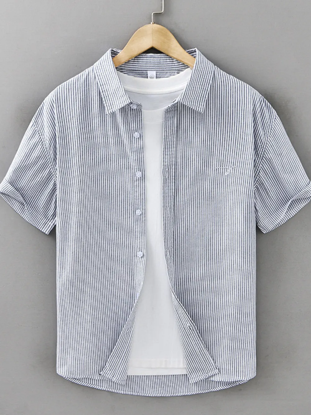 Men's Plus Size Classic Striped Short Sleeve Shirt, image 4