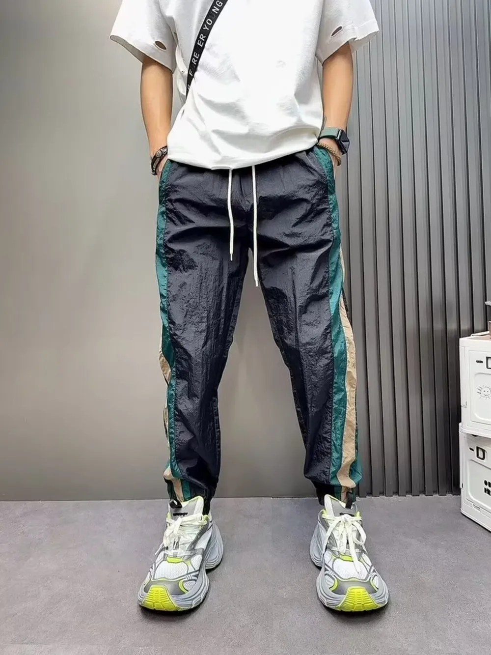Men's Plus Size Contrast Drawstring Pants, image 6