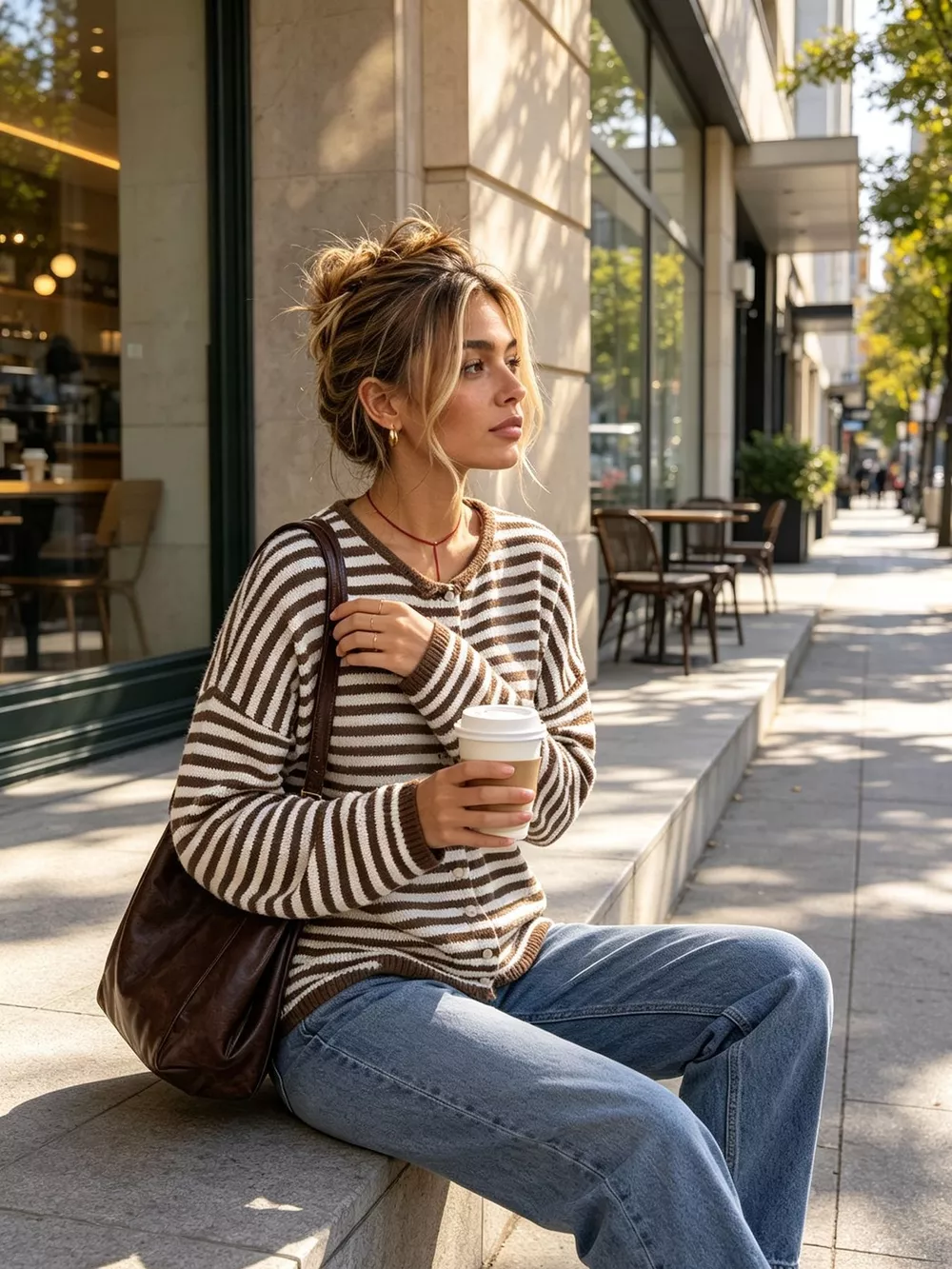 Striped Button-Down Knit Cardigan, image 7
