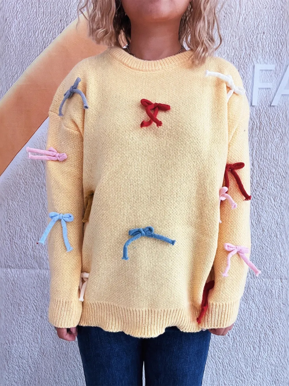 Colorful Bow Round Neck Sweater, image 29