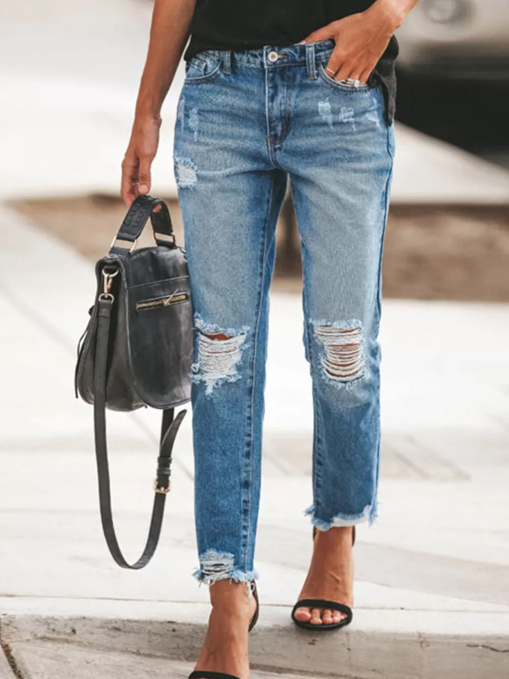 Distressed Wash Ankle Jeans, image 8