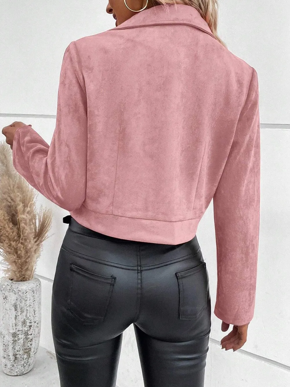 Zip Up Suede Cropped Moto Jacket, image 23