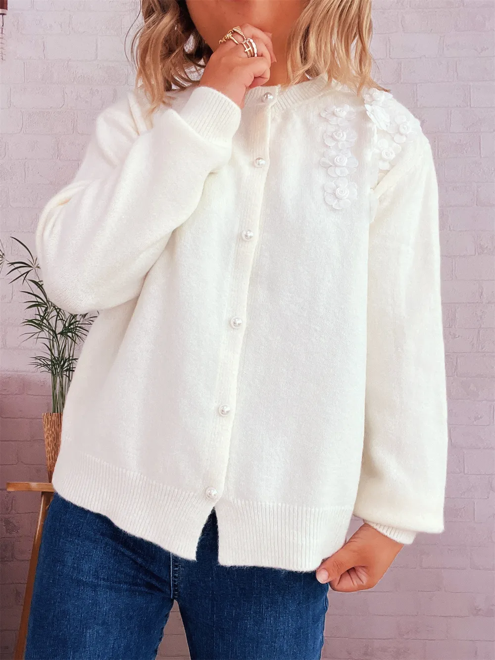Flower Button Up Long Sleeve Cardigan, image 8