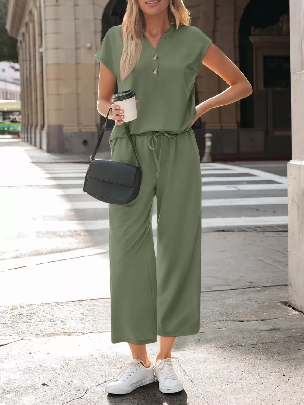 Notched Short Sleeve Top and Pants Set, image 7