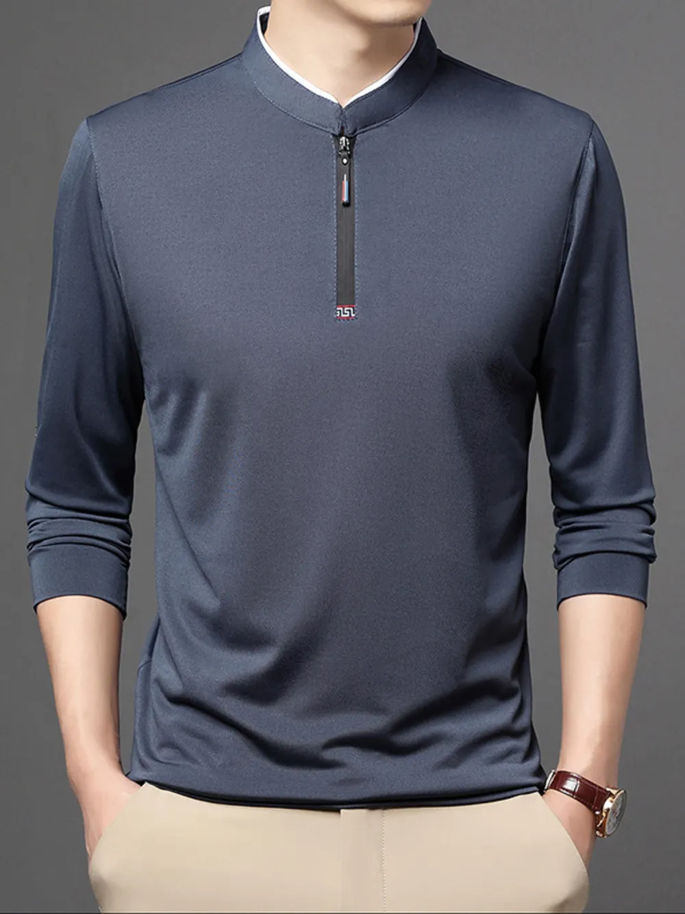 Men's Plus Size Quarter Zip Long Sleeve Top, image 5