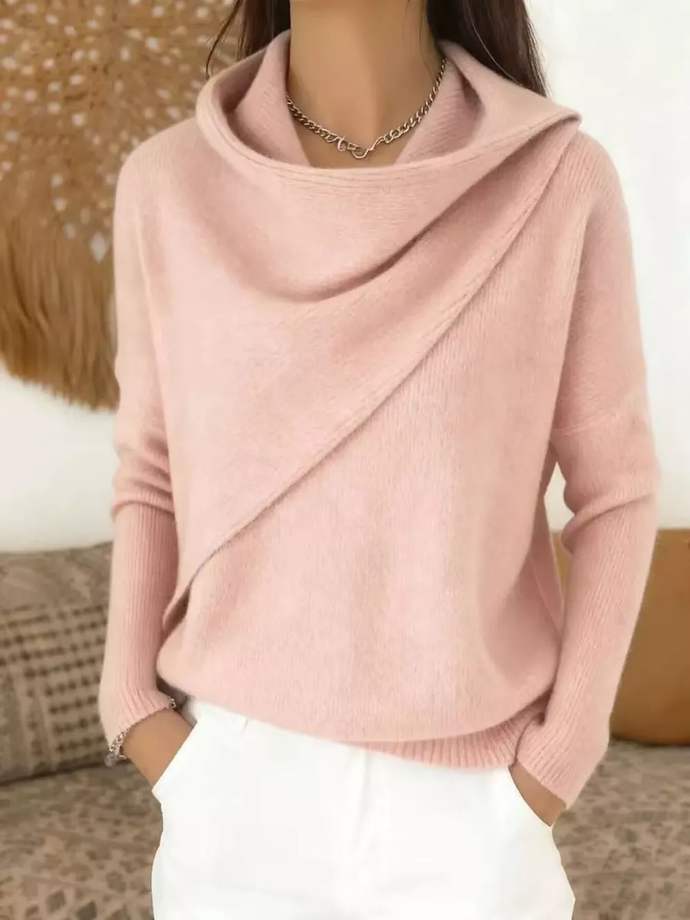 Full Size Solid Color Cowl Neck Sweater Plus Size, image 25