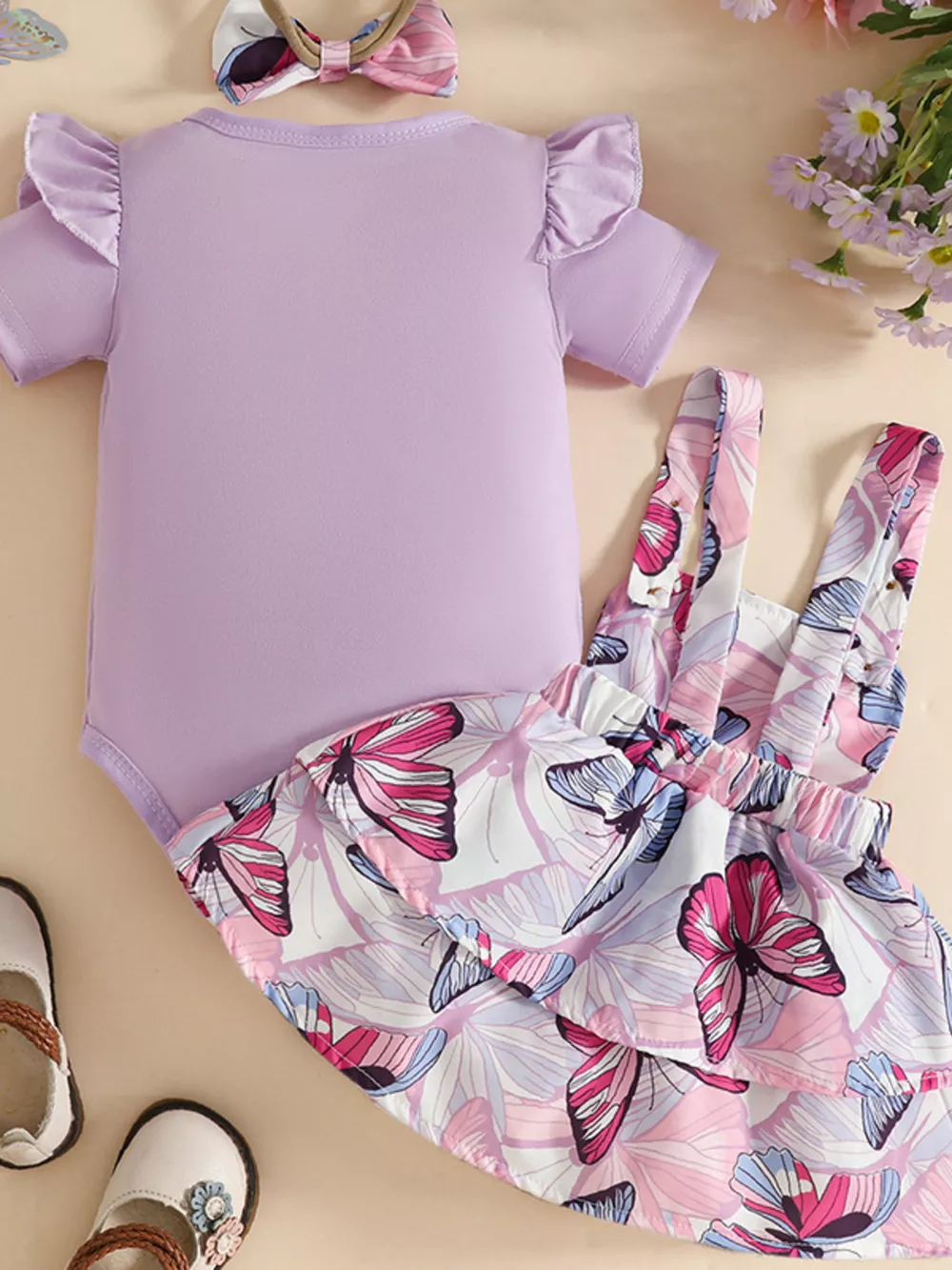 Children's Ruffled Bodysuit and Dress Set with Headband, image 3