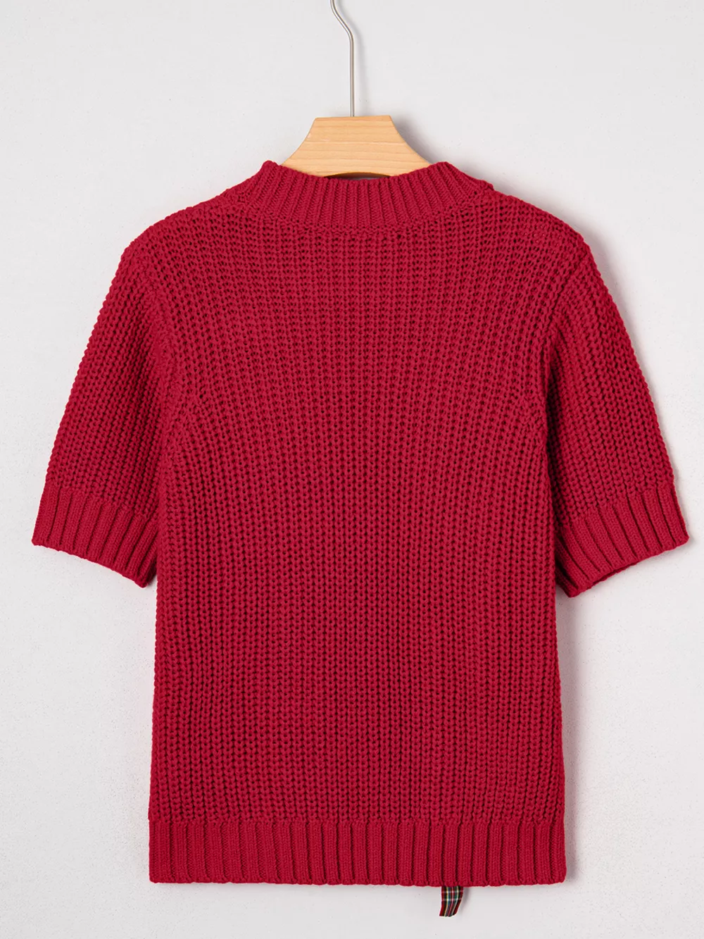 Plaid Lace Up Detail Christmas Holiday Puff Short Sleeve Sweater, image 10