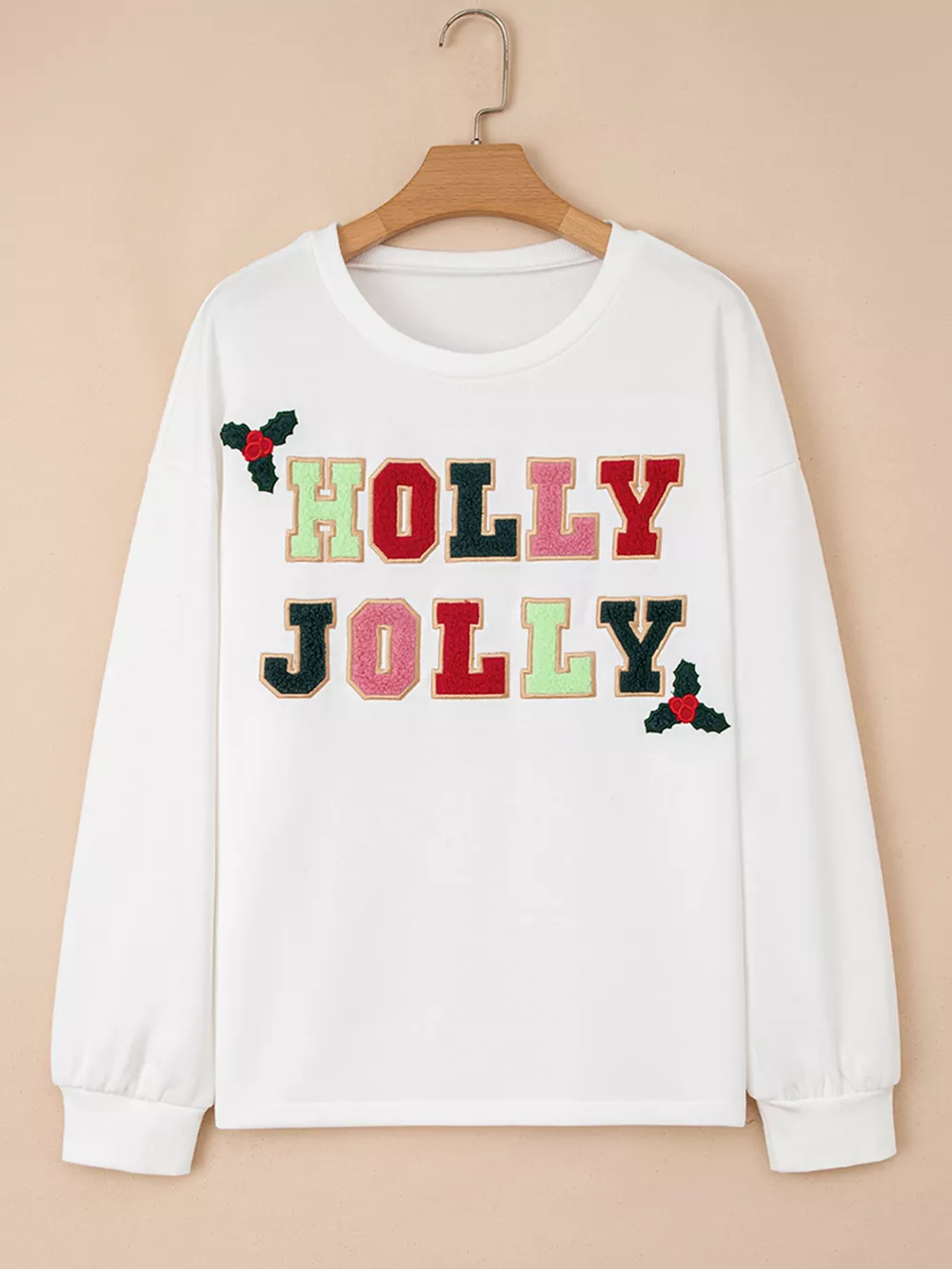 HOLLY JOLLY Embroidered Round Neck Sweatshirt, image 8