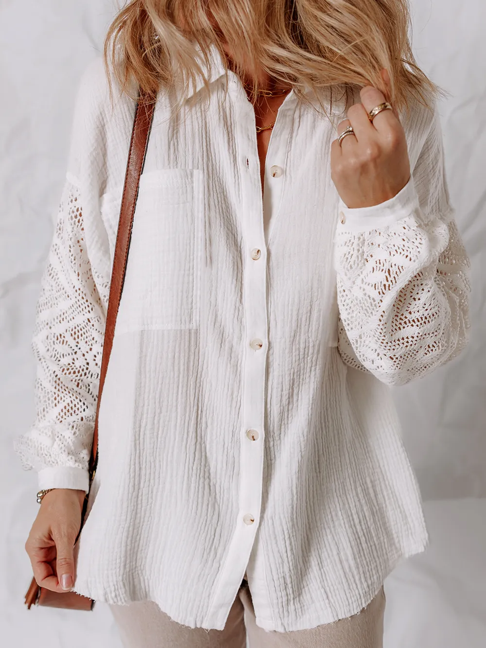Lace Sleeve Button Down Shirt, image 14