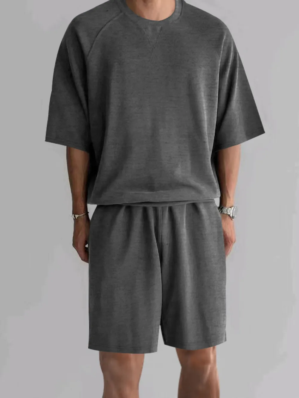 Men's Full Size Round Neck Top and Shorts Set Plus Size, image 5