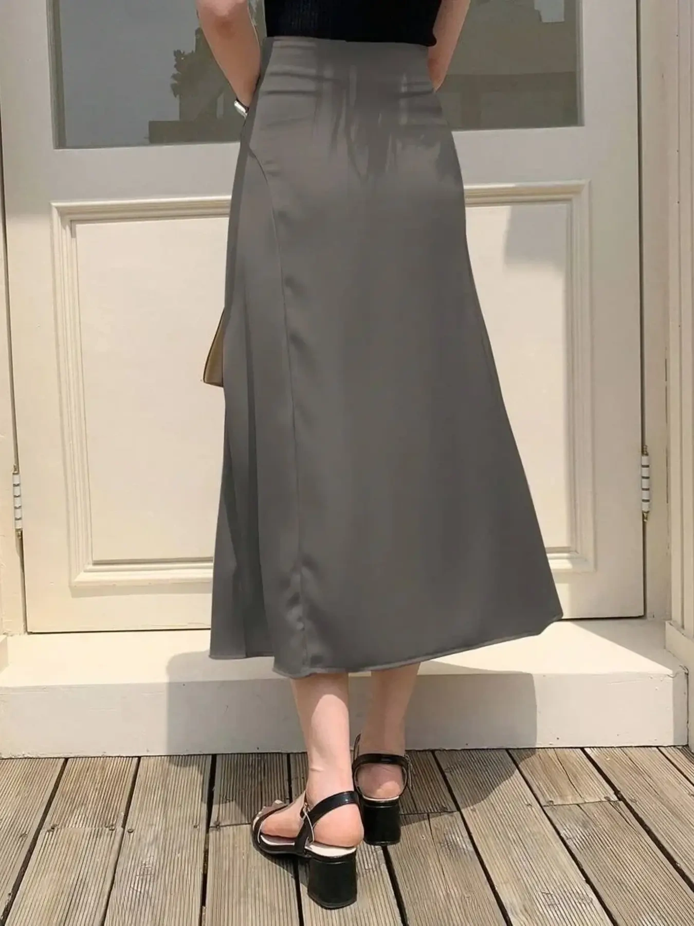 Asymmetric Wrap Midi Skirt with Fluted Hem, image 13