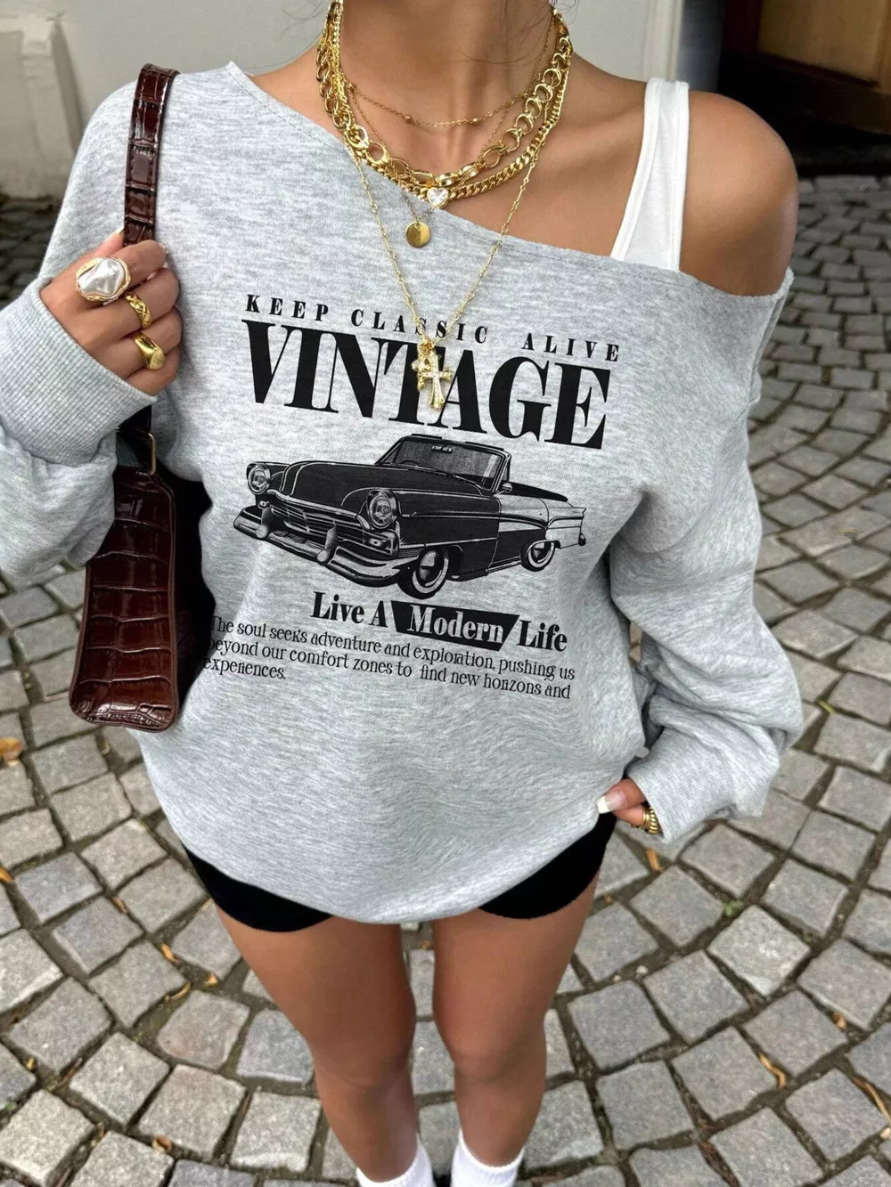 Asymmetrical Neck Long Sleeve Sweatshirt, image 2