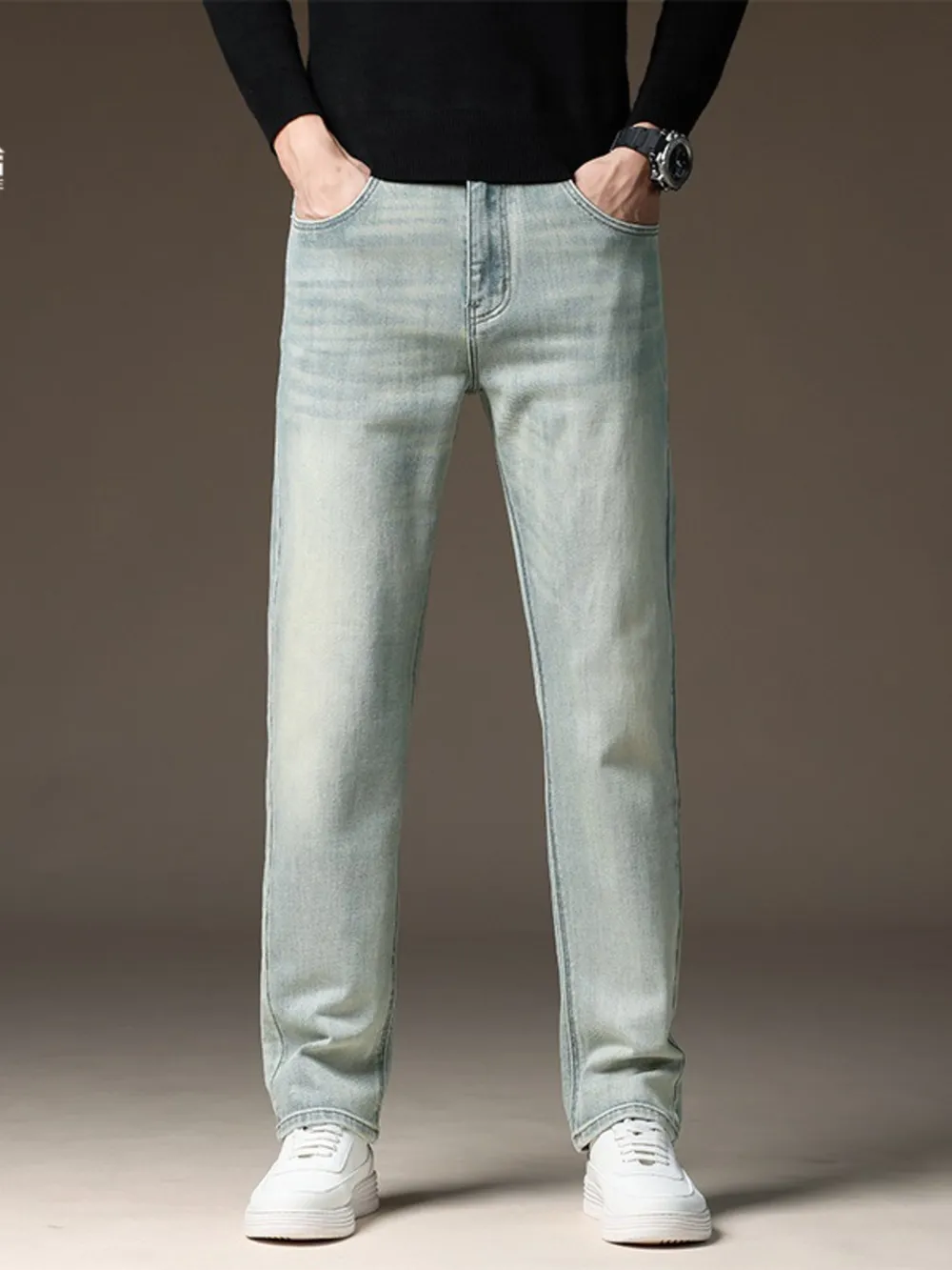 Men's Wash Straight Fit Casual Jeans, image 2