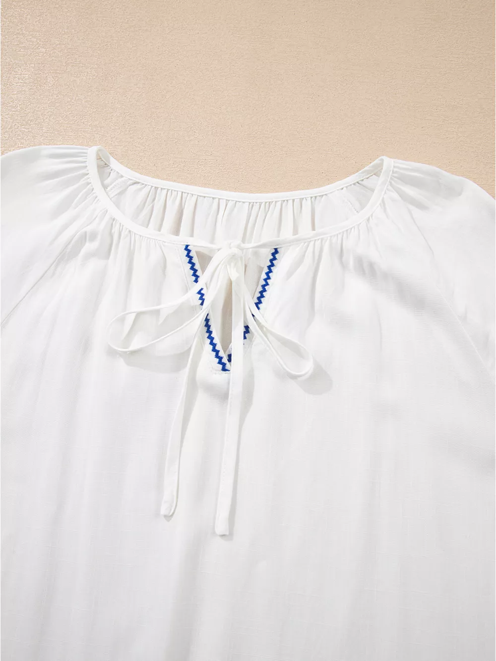 Floral Embroidered Tie Neck Blouse, image 9