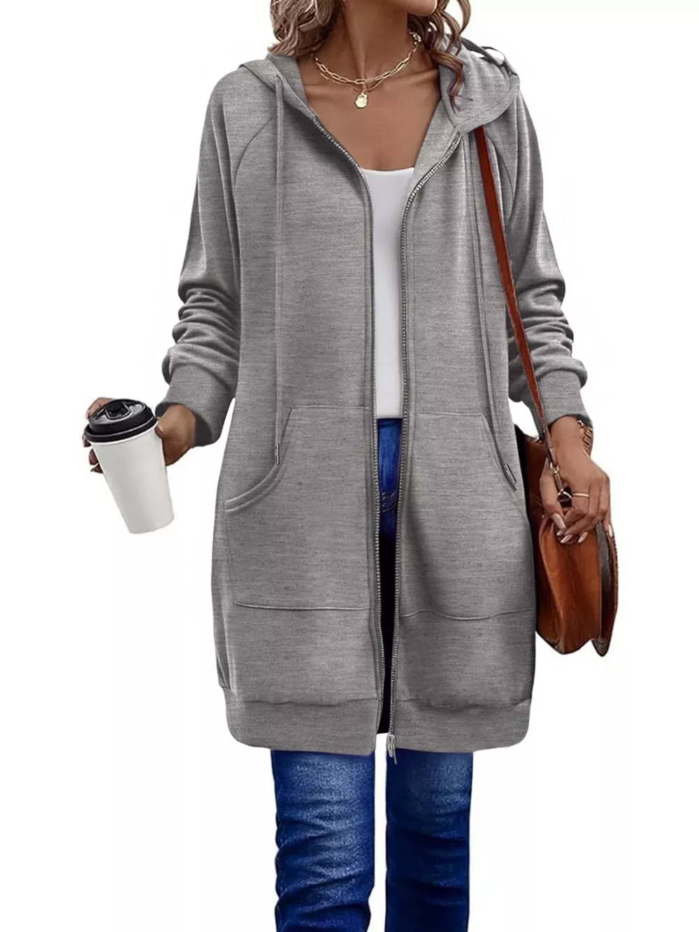 Casual Longline Zip-Up Hooded Outerwear, image 4