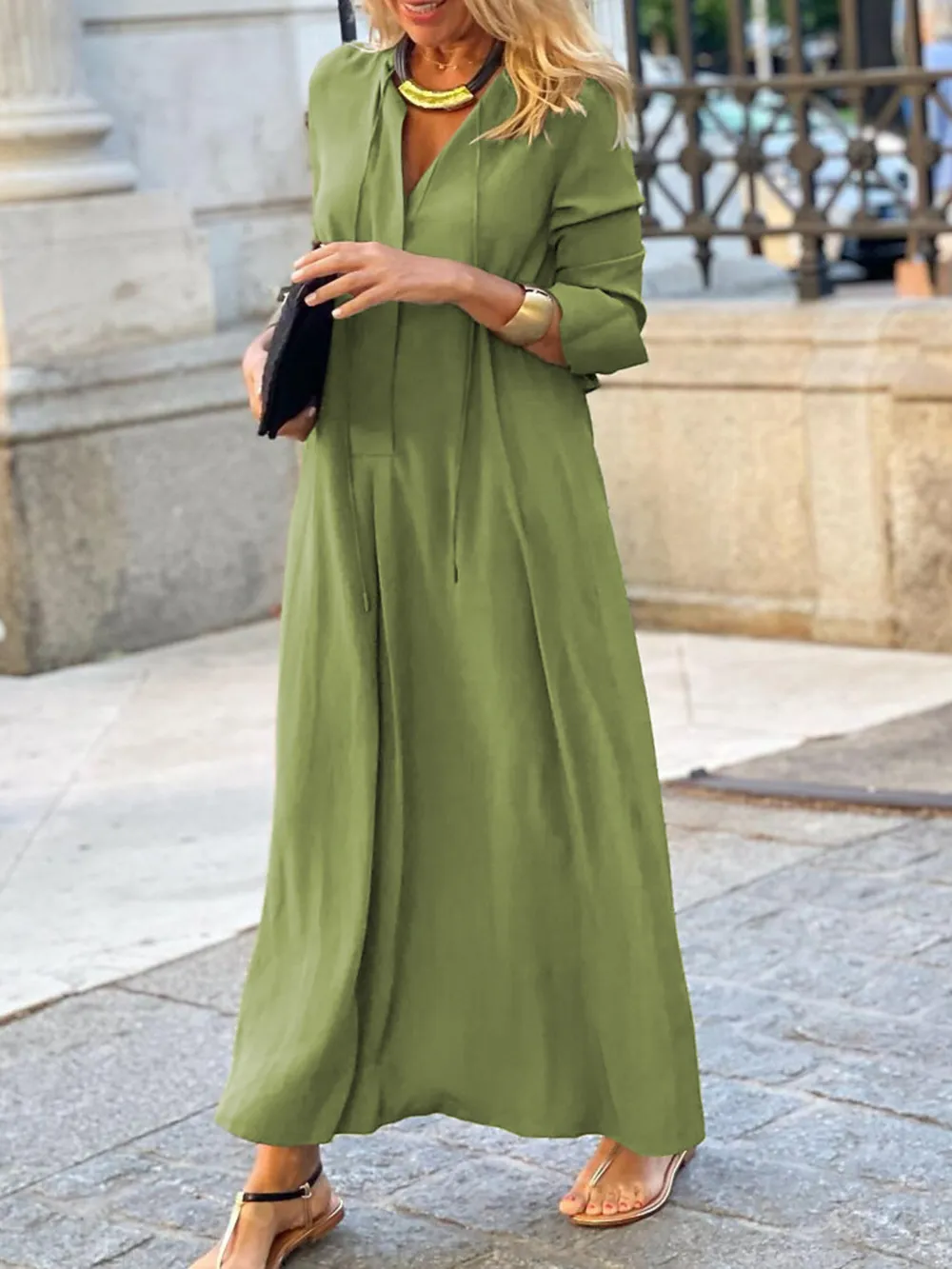 Full Size Solid Color Maxi Shirt Dress Plus Size, image 18