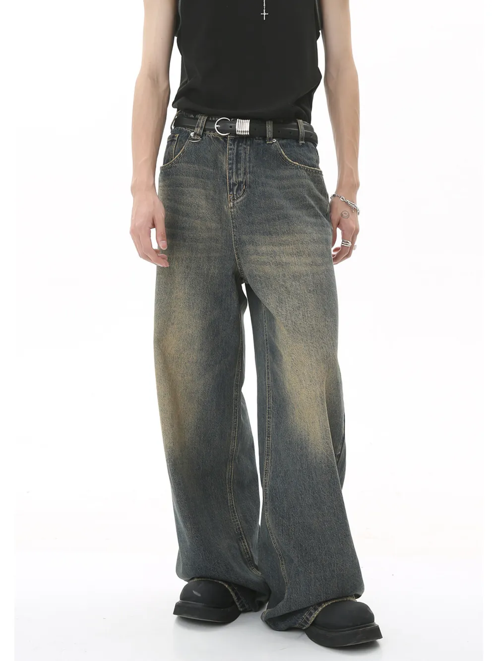 Men's Full Size Vintage Wash Wide Leg Jeans Plus Size, image 6