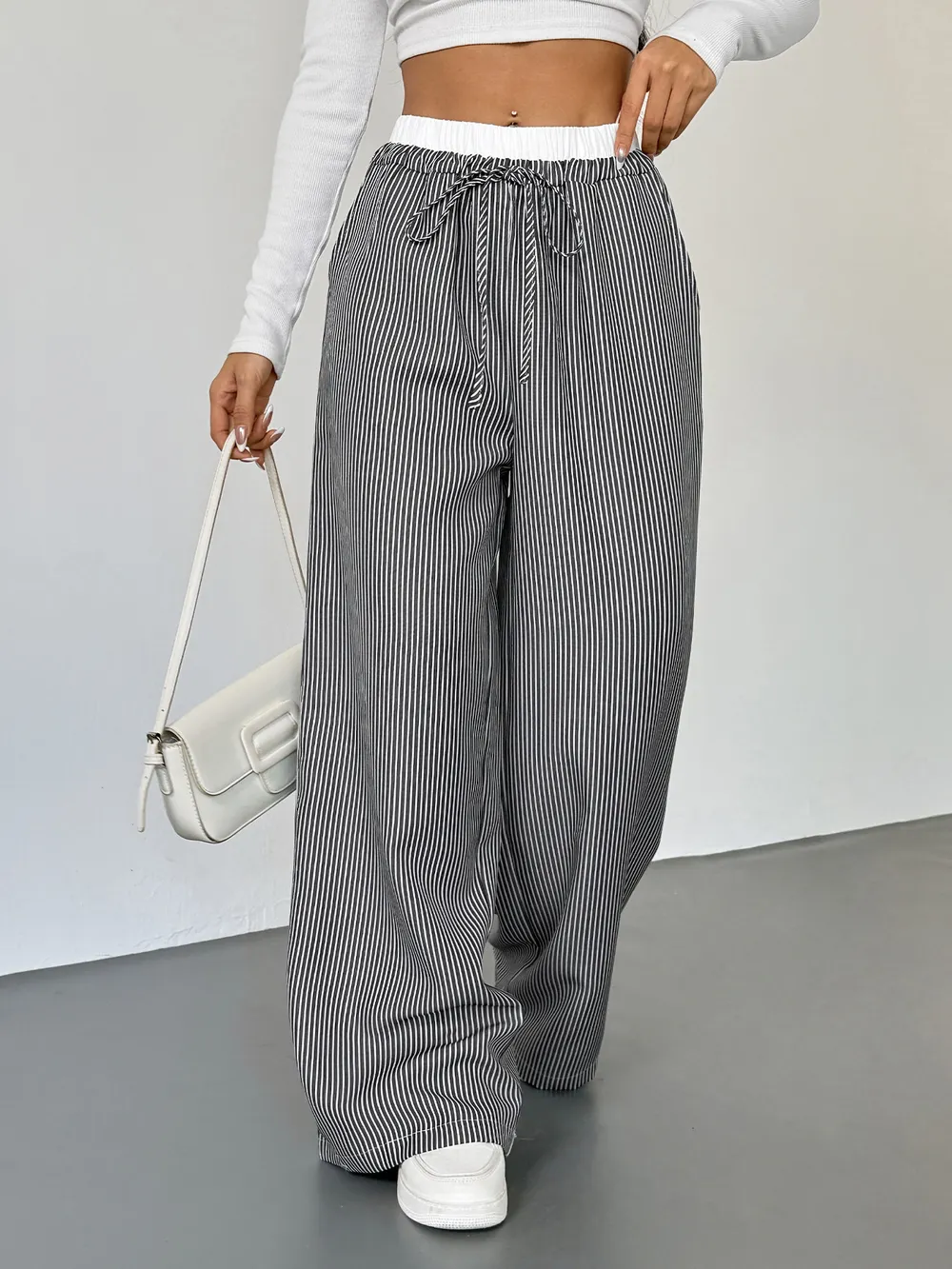 Striped Wide Leg Drawstring Pants, image 8