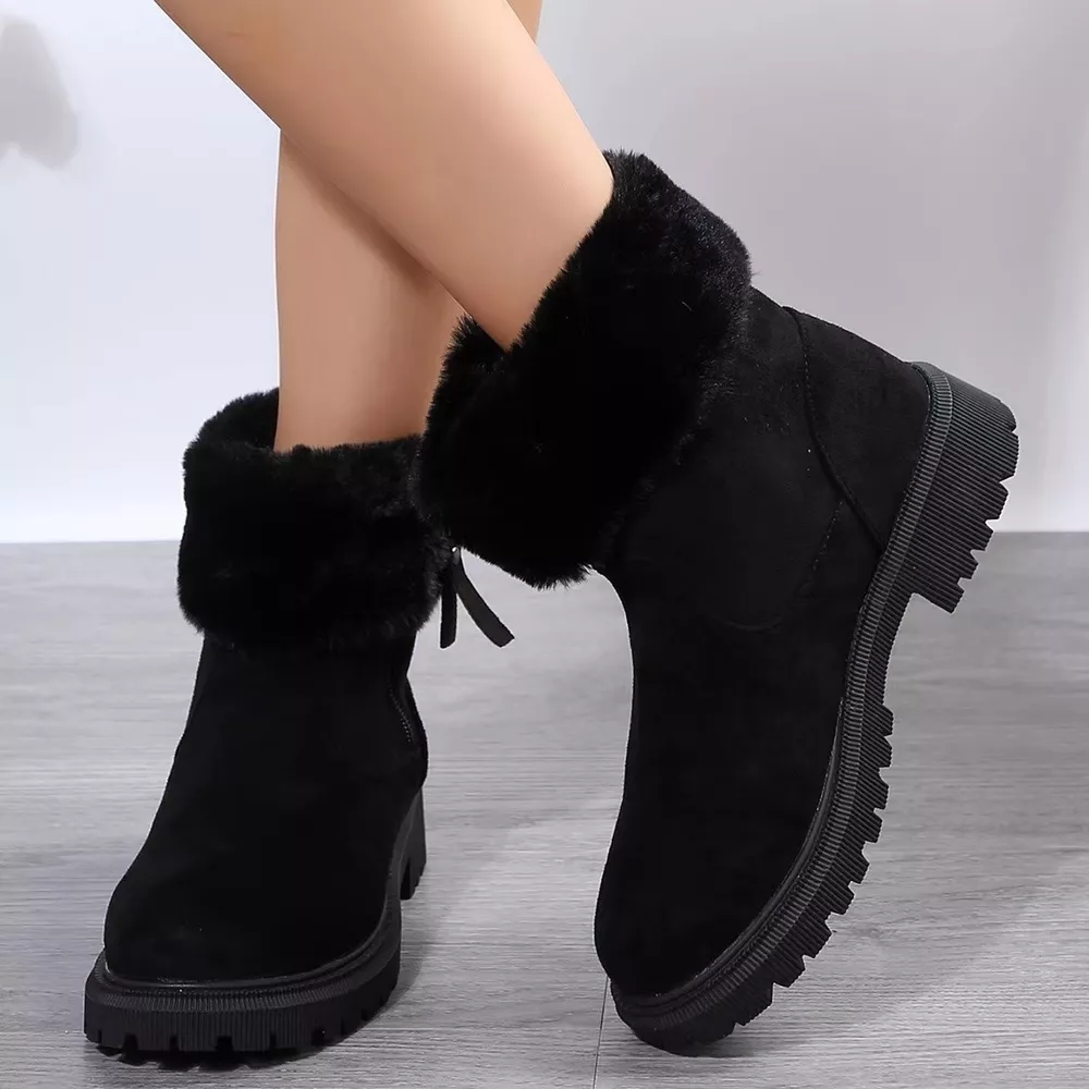 Side Zipper Fuzzy Boots