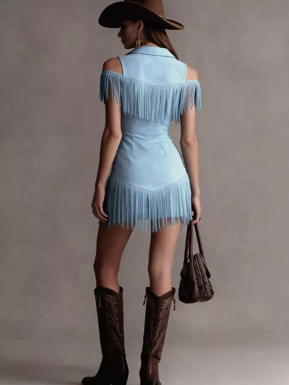 Fringed Cold Shoulder Mini Dress, image 2